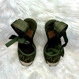 Amazonian Fendi Logo Canvas Wedge Heels